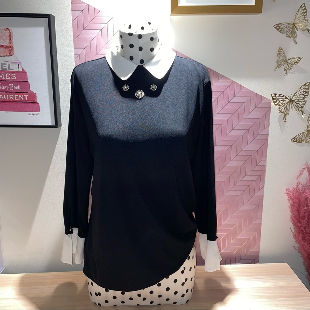 KARL LAGERFELD Black Blouse with White Collar/ Small/ Women.